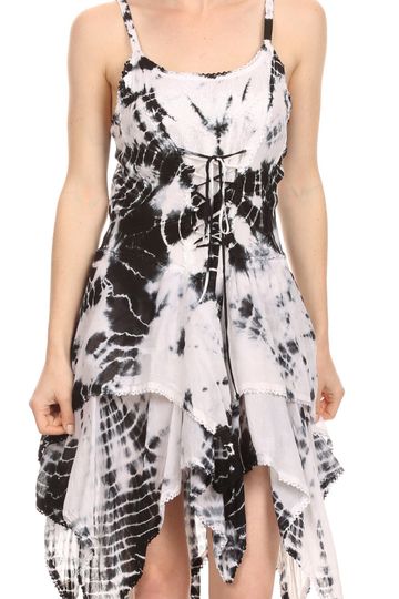 Sakkas Paige Mid Length Handkerchief Tank Top Spaghetti Strap Dress With Tie Dye