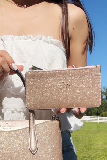 Kate Spade Shimmy Glitter Gift Boxed Large Slim Cardholder Rose Gold Wallet