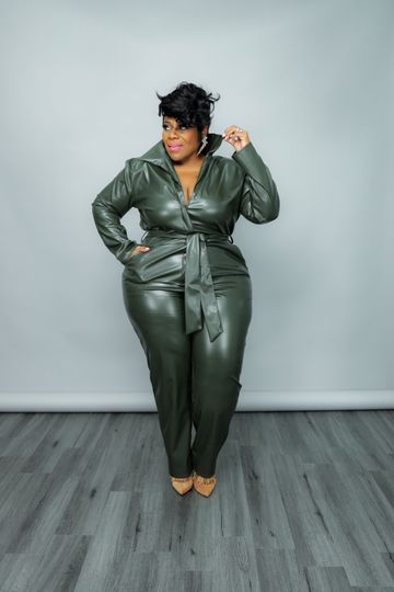 Green Vegan Leather Jumpsuit