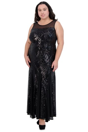 Nightway - Floor Length Sequin Gown - Plus