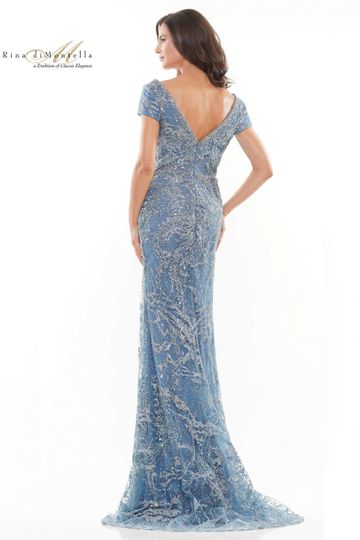 Rina Di Montella - RD2738 V Neck and Back Glittered Column Gown