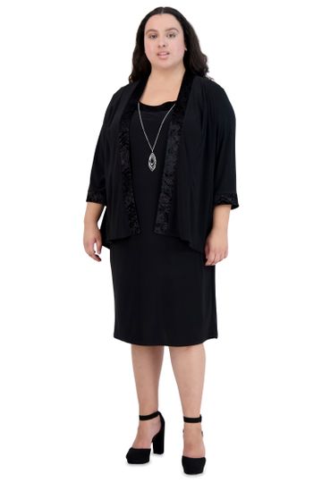 R&M Richards - Two-Piece Banded Glitter Velvet Jacket and Dress Set