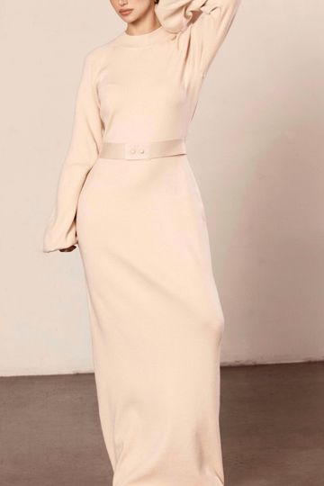 Cara Balloon Sleeve Knit Maxi Dress - Cream