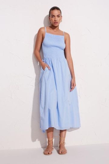 FAITHFULL THE BRAND - NOLIE MIDI DRESS - PLAIN CORNFLOWER - BLUE