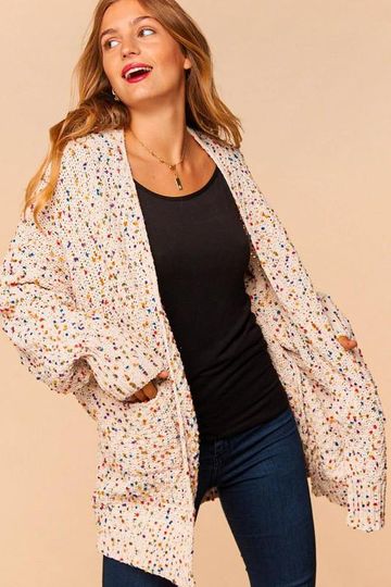 Haptics Full Size Run Multicolor Popcorn Knit Open Front Cardigan