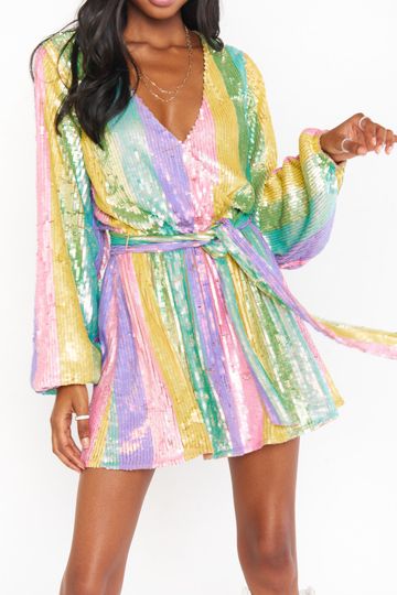 Wear Me Out Dress ~ Rainbow Stripe Sequins