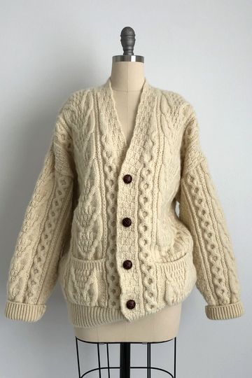 Vintage Cable Knit Wool Cardigan