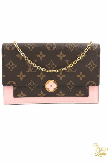LOUIS VUITTON Brown Monogram Canvas Flore Chain Wallet