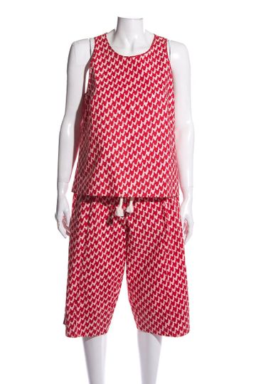 Odeeh Red & White Abstract Pattern Sleeveless 2 PC Pant Set SZ 38