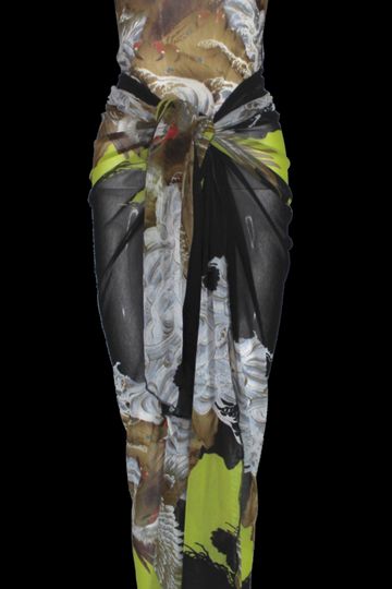Jean Paul Gaultier Black and Green Eagle Print Mesh Tank & Pareo Set, c. 2000's, Size M
