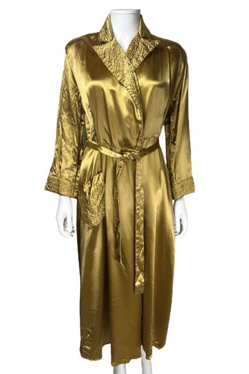 Vintage 1940s Dressing Gown Gold Satin Robe Ann Gordon Sz M