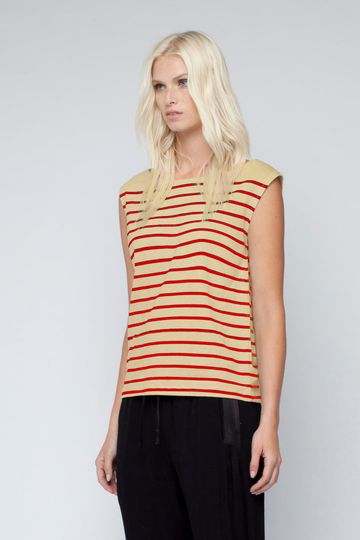 Cotton Jersey Stripe Tank - Caramel/Red