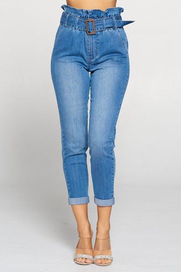Chocolate USA Belted High Waist Cropped Paperbag Jeans