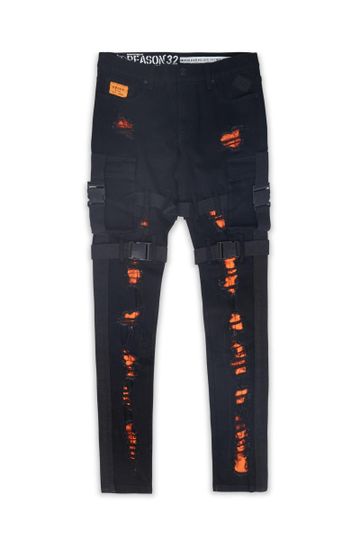 STRAPPED DENIM JEANS