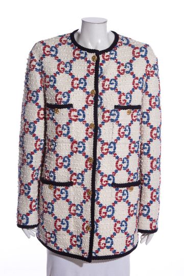 Gucci Knit Supreme Ivory, Red, Blue Blazer SZ 42 NWT