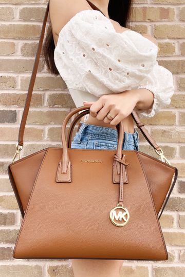 Michael Kors Avril Large Top Zip Satchel Shoulder Crossbody Bag Luggage Brown