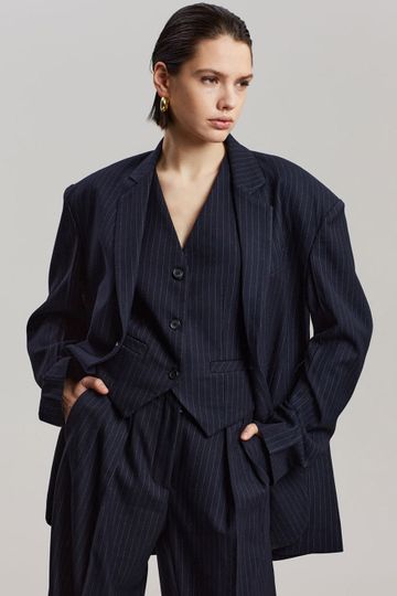 Tansy Oversized Blazer - Navy Pinstripe