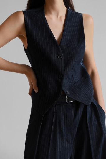 Tansy Tailored Vest - Navy Pinstripe