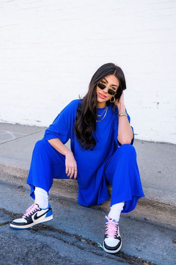 LALA ORIGINAL: Lex Ribbed Playsuit in Royal Blue