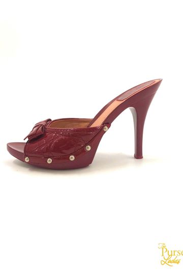 CHRISTIAN DIOR Red Cannage Patent Leather Heels Sandals SZ 37.5
