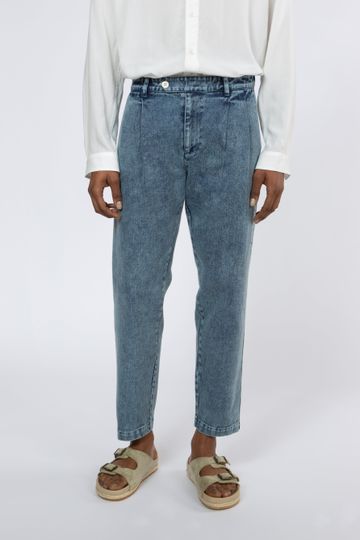 Double Pleated Trouser - Faded Indigo Denim