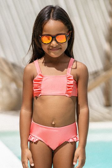 Girls’ Shiny Tricot Ruffled Bralette And Hipster Bikini Set