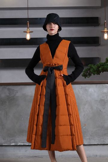 Designer Women Sleeveless Dress Coat / Long irregular Skirt Hem Vest Down Jacket