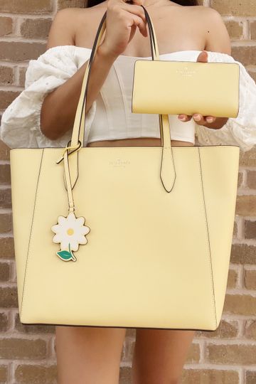 Kate Spade Dana Tote Dancing Aster Butter Yellow Saffiano + Large Bifold Wallet