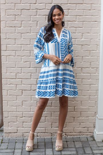 THML South Caicos Embroidered Dress- Blue