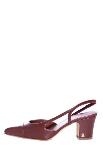 Chanel Drak Burgundy Lambskin Sling Back Heels SZ 36.5