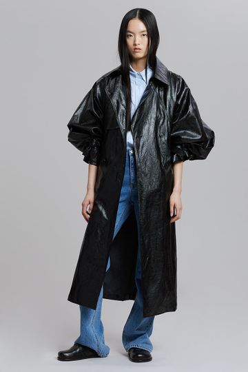 Reed Faux Leather Trench Coat - Black