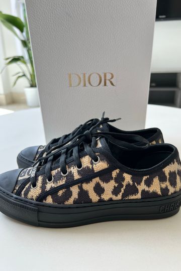Dior Walk'N'Dior Black Beige Leopard Lace Up Flat Low Top Trainer Sneaker