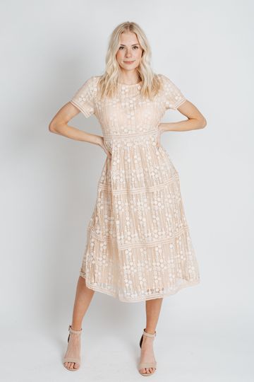 The Buxton Lace Midi Dress in Beige
