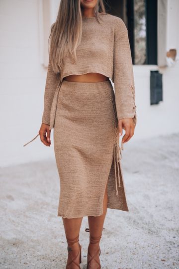 Anastasia Knit Skirt Set (Mocha)