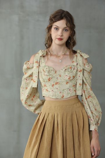 Rococo Morning 21 | Floral linen corset blouse