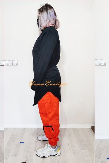 High Neck Front Full Zip Goth Jacket,Long Asymmetric Punk Cosplay Urban Coat Steampunk Futuristic-Cardigan Cyber Post Apocalyptic Cyber