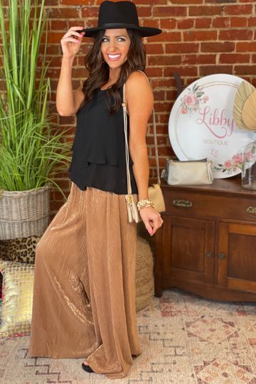 Metallic Gold/Bronze Wide Leg Pants - Spring Collection