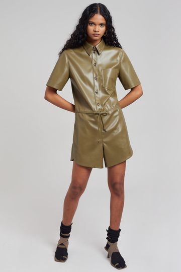 Nanushka Leni Vegan Leather Jumpsuit - Olive