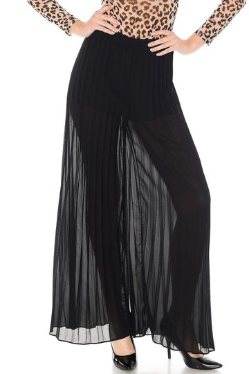 Haute Monde Women's Sheer Chiffon Pleated High Rise Wide Leg Pants