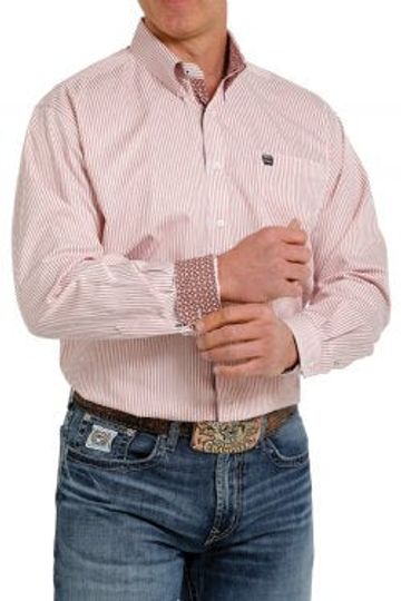 Mens L/S Tencel Stripe Pink Shirt