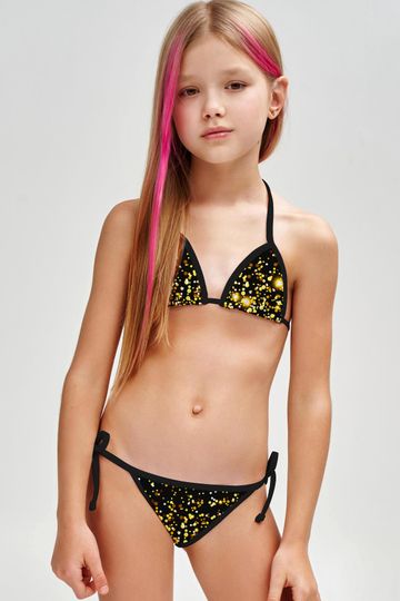 Chichi Luisa Black Gold Triangle Two Piece Swim Bikini Set - Girls