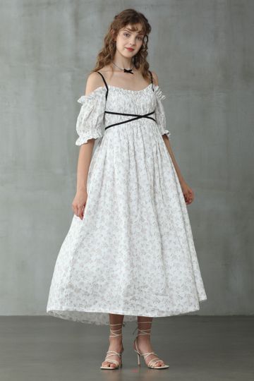La luna 11 | Floral linen off shoulder dress