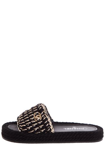 Chanel Black Braided Knit Sandals SZ 40