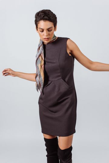 Italian Wool Dress Pleated With Pockets
