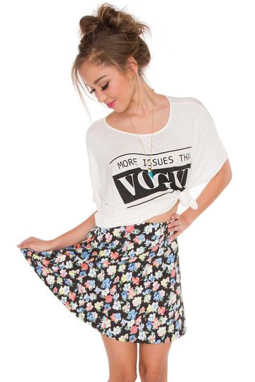 Remedy Floral Skater Skirt - Black