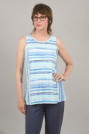 Watercolor Stripe Tank, Marina Blue