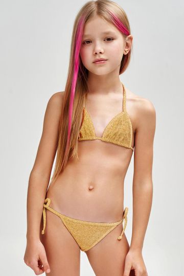 Solid Gold Luisa Glitter Triangle Two Piece Swim Bikini Set - Girls