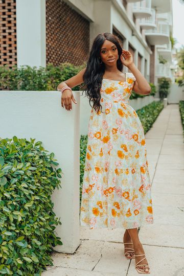 BuddyLove Anastasia Ruffle Shoulder Midi Dress - Creamsicle