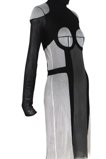 Jean Paul Gaultier Soleil Black and Grey Colorblock Mesh Dress, SS90 Reissue, Size L