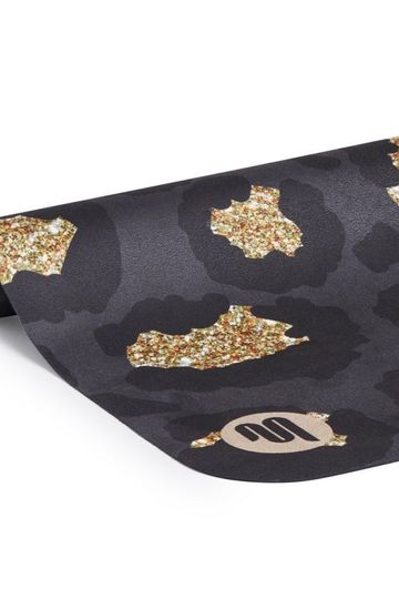 Pilates Reformer Mat - Gray & Gold Sparkle Cheetah